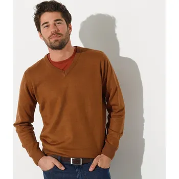 Pánský svetr Pulovr s výstřihem do V, 100% akryl měděná 97/106 (L)