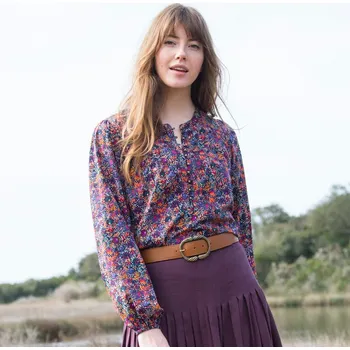 Dámská halenka Halenka s potiskem listů, ve folkovém stylu nám.modrá/oranžová 50