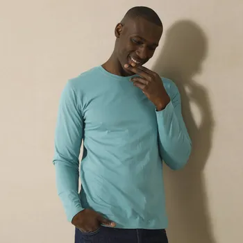 Pánská móda Tričko s kulatým výstřihem a dlouhými rukávy bledě modrá 127/136 (3XL)