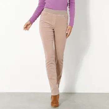 Rovné manšestrové kalhoty s pružným pasem hnědošedá 48