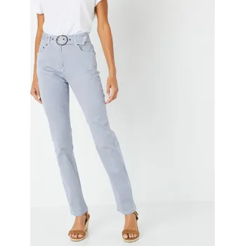 Rovné pruhované kalhoty s páskem, pro menší postavu modrá/bílá 40