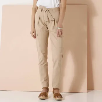 Dámské kalhoty Cargo kalhoty s vysokým pasem a kapsami béžová 52