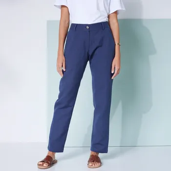 Dámské kalhoty Vzdušné chino kalhoty s pružným pasem, plátno z bavlny a lnu nám. modrá 52