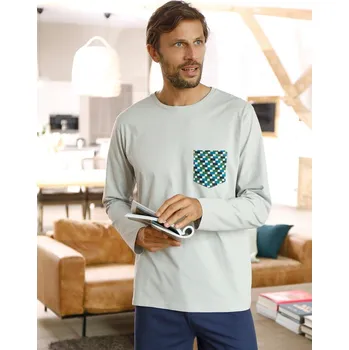 Pánské pyžamo Pyžamové tričko s dlouhými rukávy, šedé šedá 127/136 (3XL)