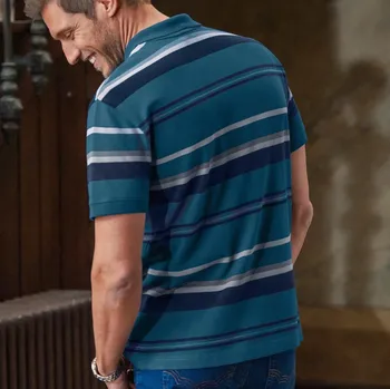 Pruhované polo tričko s krátkými rukávy tyrkysová 137/146 (4XL)