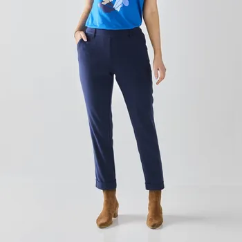 Dámské kalhoty Jednobarevné úzké 7/8 keprové kalhoty nám. modrá 46