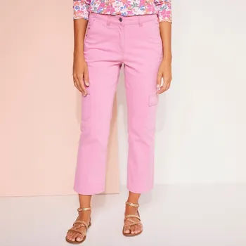 Dámské kalhoty 7/8 kalhoty s kapsami, strečový twill růžová 52