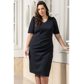 Dámské šaty Značkové midi šaty se záhyby WITALIA - 2XL/4XL Barva: Modrá, Velikost: 4XL