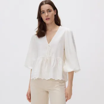 Dámské tričko Reserved - Halenka s příměsí lnu - bílá - 572FB-00X - 572FB-00X-S