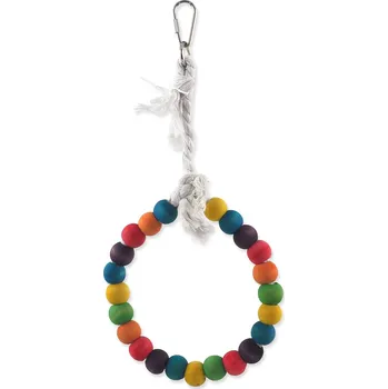 Hračka pro ptáka Hračka Bird Jewel houpačka dřevěná s lanem barevná, kruh 15cm