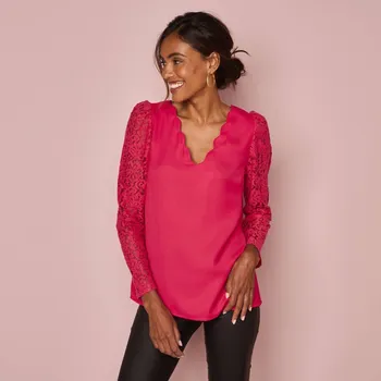 Dámská halenka Halenka s krajkovými rukávy a stuhou na zádech malinová 40