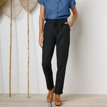 Dámské kalhoty Rovné vzdušné kalhoty, z bavlny a lnu černá 40