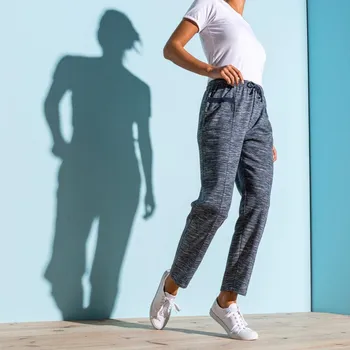 Moltonové dlouhé kalhoty s potiskem melíru nám.modrý melír 46/48