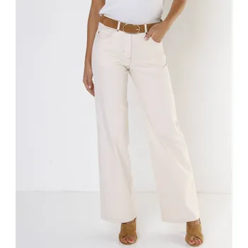 Široké plátěné kalhoty s 5 kapsami přírodní 48