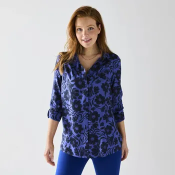 Pánská košile Dlouhá košile s dvoubarevným květinovým potiskem modrá/černá 58