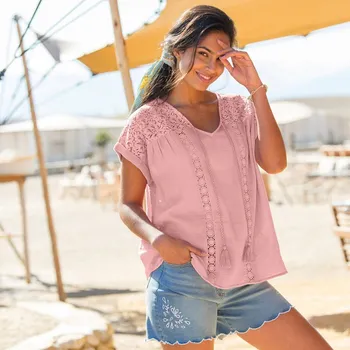 Dámská halenka Kreponová halenka s macramé šedorůžová 38