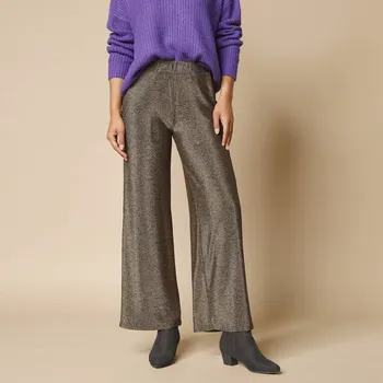 Dámské kalhoty Široké kalhoty z lesklého úpletu zlatá 34/36