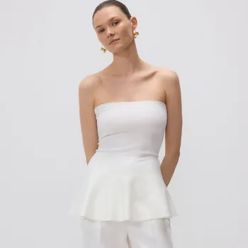 Dámské oblečení Reserved - Tričko s volánkem peplum - bílá - 803HD-00X - 803HD-00X-M