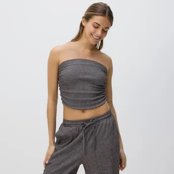 Dámské tričko Reserved - Top ze strukturálního úpletu - tmavě šedá - WC375-90X - WC375-90X-L