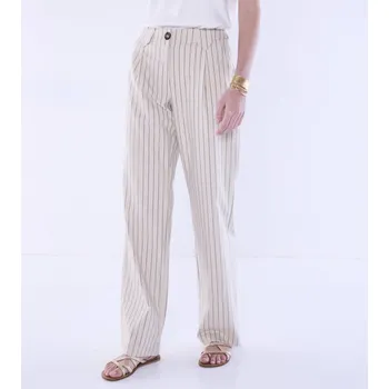 Dámské kalhoty Proužkované splývavé široké kalhoty režná/černá 52