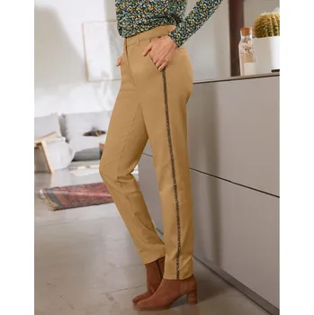 Chino kalhoty, třpytivé lampasy hořčicová 38