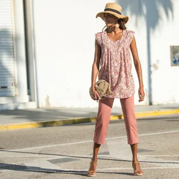 Dámské kalhoty Rovné strečové 7/8 kalhoty starorůžová 54