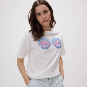 Dámské tričko Reserved - Tričko s korálky - krémová - 472GO-01X - 472GO-01X-M