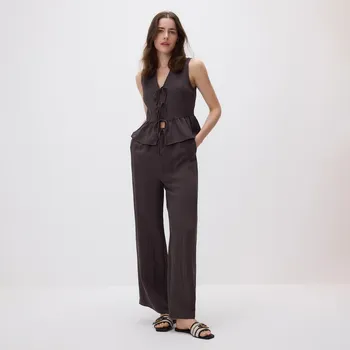 Dámské kalhoty Reserved - Kalhoty palazzo - tmavě hnědá - ZJ545-89X - ZJ545-89X-L