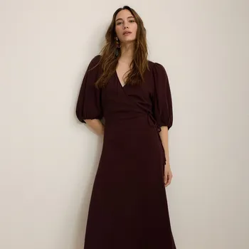 Dámské šaty Reserved - Mušelínové midi šaty - hnědá - 495FB-88X - 495FB-88X-XS