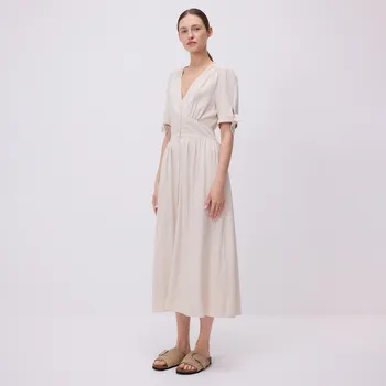 Dámské šaty Reserved - Maxi šaty ze&nbsp;směsi lnu - béžová - 5177V-08X - 5177V-08X-XS