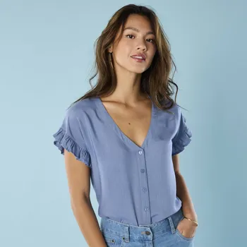 Dámská halenka Jednobarevná halenka, pro menší postavu modrošedá 44