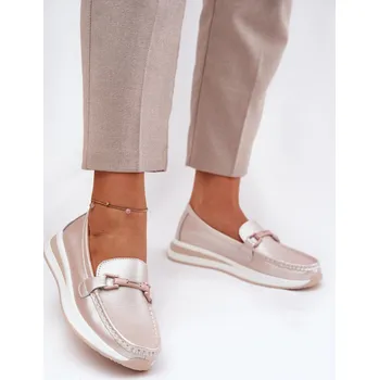 Dámské mokasíny Kožené dámské mokasíny s ozdobou D&A LR51-966 Barva: Růžová, Velikost: 37