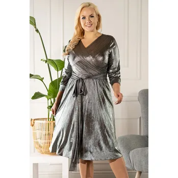 Dámské šaty Obálkové šaty značkové s páskem - Silver 3XL/4XL Barva: Stříbrná, Velikost: 3XL/4XL