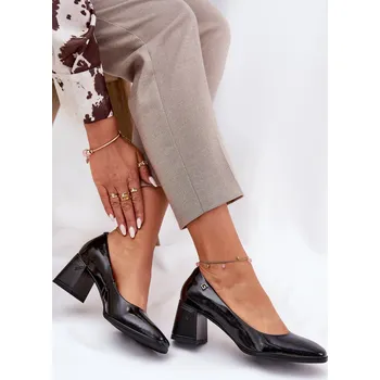 Dámské lodičky Kožené Lakované Čerpadla Na Podpatku Vinceza 91130 Barva: Černá, Velikost: 40