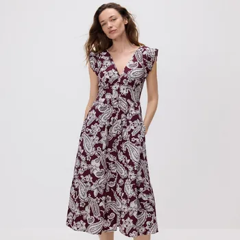 Dámské šaty Reserved - Vzorované midi šaty - hnědá - 6682B-83X - 6682B-83X-L