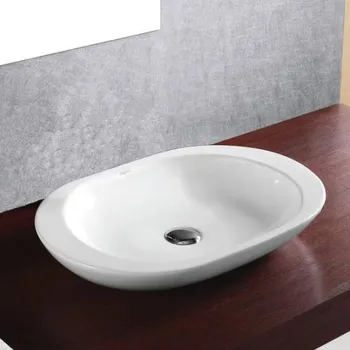 Umyvadlo BESTECO Keramické Umyvadlo na Desku FINO Bílá Lesklá 59x40x11 cm Oválné Bez Otvoru a Přepadu TR4542