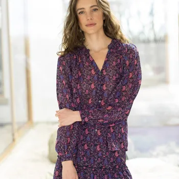 Dámská halenka Voálová halenka s potiskem nám.modrá/purpurová 44