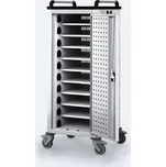 Pojízdný nabíjecí vozík pro notebooky a tablety, 10 přihrádek, šedá/šedá