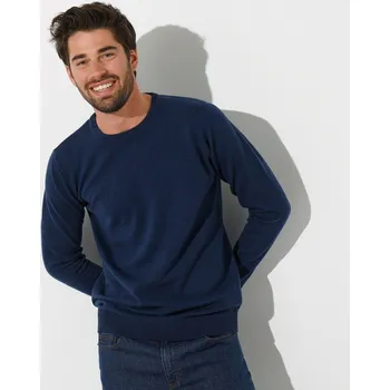 Pánský svetr Pulovr s kulatým výstřihem, 80 % vlna, 20 % polyamid nám.modrá 147/156