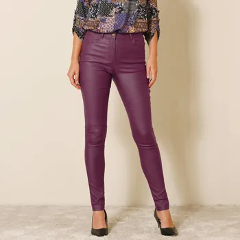 Dámské kalhoty Úzké kalhoty v koženkovém vzhledu švestková 44