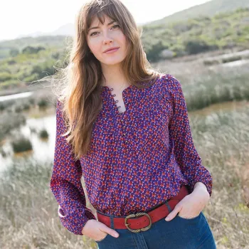 Dámská halenka Halenka s potiskem květin, ve folkovém stylu červená/fialová 50