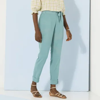 Dámské kalhoty Splývavé 7/8 kalhoty s páskem modrošedá 46