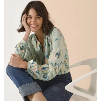 Dámská halenka Košilová halenka s potiskem zelená/modrá 48