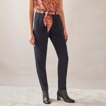 Dámské kalhoty Úzké jednobarevné kalhoty s páskem nám. modrá 40