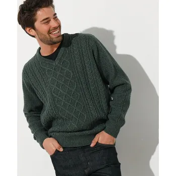 Pánský svetr Irský pulovr s výstřihem do V khaki melír 127/136 (3XL)