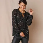 Voálová halenka se zlatým potiskem puntíků černá 38