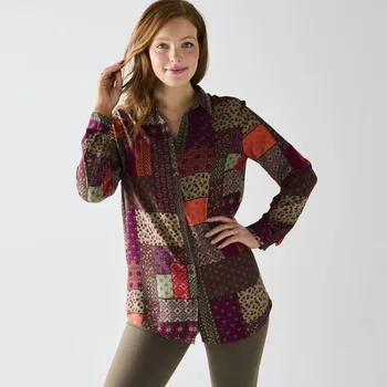 Pánská košile Dlouhá košile s patchwork potiskem khaki/tomatová 58