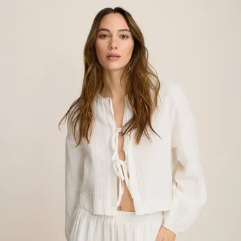 Reserved - Mušelinová halenka s vázáním - bílá - WK553-00X - WK553-00X-L