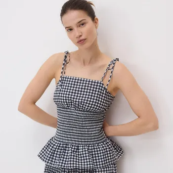 Dámské tričko Reserved - Halenka s kostkou vichy - tmavomodrá - 797HD-59X - 797HD-59X-XS