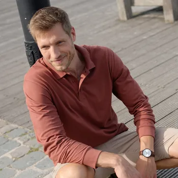 Pánská móda Jednobarevné polo tričko s dlouhými rukávy terakota 147/156